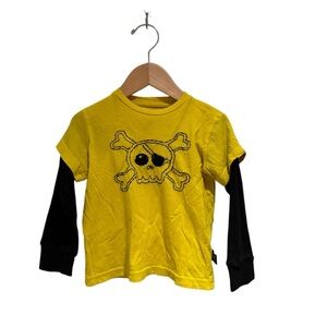 NUNUNU Yellow and Black Skull Embroidered Long Sleeve Tee - 18-24M *generous fit